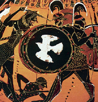 5. Ο Ηρακλής και ο Γηρυόνης. Από αρχαίο ελληνικό αγγείο.