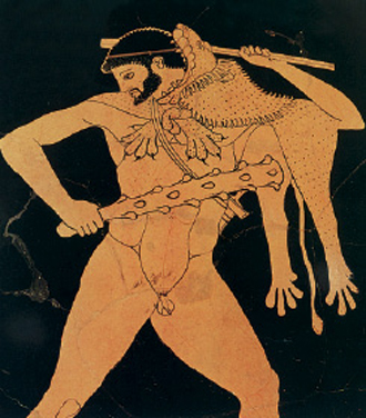 1. Ο Ηρακλής παλεύει µε το λιοντάρι της Νεµέας. Από αρχαίο ελληνικό αγγείο.