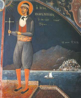 O Άγιος Κωνσταντίνος ο Υδραίος εορτάζεται στις 14 Νοεμβρίου(τοιχογραφία Ι.Μ.Πεντέλης).