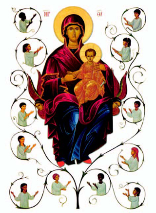 Εικόνα: Παναγία, δια χειρός Βλασίου Τσοτσώνη (από χριστουγεννιάτικη κάρτα που εξέδωσε η Αποστολική Διακονία της Εκκλησίας της Ελλάδος το 2002).