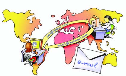Εικόνα 14.1. Η ανταλλαγή ηλεκτρονικών μηνυμάτων είναι το ίδιο εύκολη, όσο μεγάλη κι αν είναι η πραγματική απόσταση μεταξύ αποστολέα και παραλήπτη.
