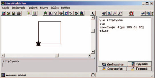 Εικόνα 2.5.Η διαδικασία τετράγωνο έχει δημιουργήσει μια νέα εντολή «τετράγωνο». 