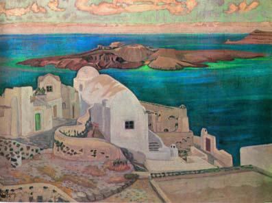 Κωνσταντίνος Μαλέας</span> (1879-1928). Σαντορίνη. Λάδι σε μουσαμά (75εκ. Χ 187εκ.).