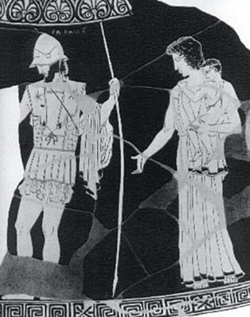 1. Ο Έκτορας αποχαιρετά την Ανδροµάχη και τον Αστυάνακτα. Από αρχαίο ελληνικό αγγείο.