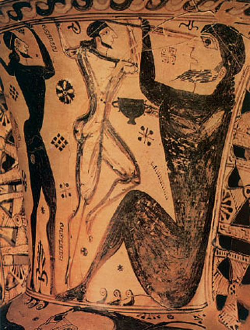 1. Ο Οδυσσέας και οι σύντροφοί του τυφλώνουν τον Πολύφηµο. Από αρχαίο ελληνικό αγγείο.