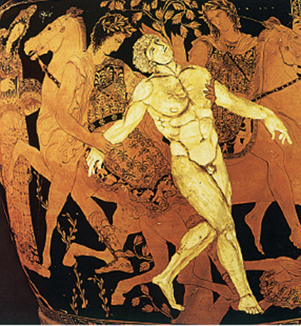 5. Ο Τάλως ετοιµοθάνατος. Αριστερά η Μήδεια. Από αρχαίο ελληνικό αγγείο.
