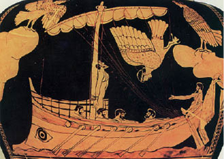 3. Ο Οδυσσέας στις Σειρήνες. Από αρχαίο ελληνικό αγγείο.