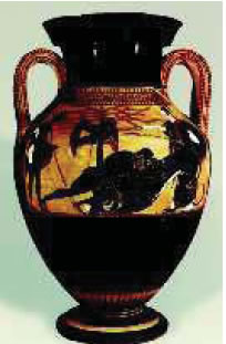 7. Μελανόµορφος αµφορέας µε τον Ηρακλή να παλεύει µε το λιοντάρι της