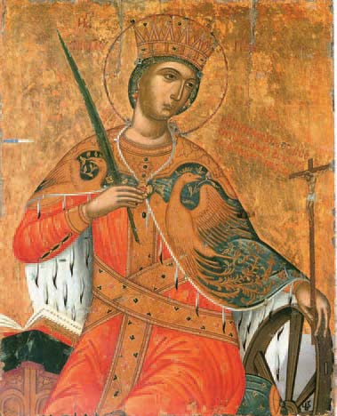 «Ας υμνήσουμε την ξακουσμένη νύμφη του Χριστού, την Αγία Αικατερίνη» (εικόνα από την Ι. Μ. Αγ. Αικατερίνης, Σινά).