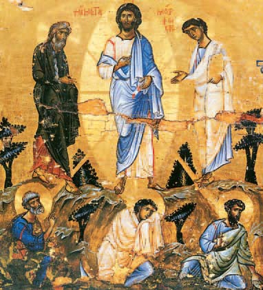 «Μεταμορφώθηκες επάνω στο βουνό Χριστέ μας, …δείχνοντας στους μαθητές σου όση από τη δόξα σου μπορούσαν να καταλάβουν» (εικόνα από την Ι. Μ. Σταυρονικήτα, Άγ. Όρος).