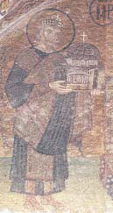 1 .Ο Ιουστινιανός προσφέρει την Αγία Σοφία στη Θεοτόκο. (ψηφιδωτό από το ναό)