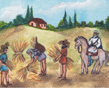 3. Δυνατός μεγαλοκτηματίας επιβλέπει το θερισμό των κτημάτων του.