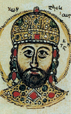 7.α. Κωνσταντίνος Παλαιολόγος (Βυζαντινή μικρογραφία, βιβλιοθήκη Estense, Μόντενα).