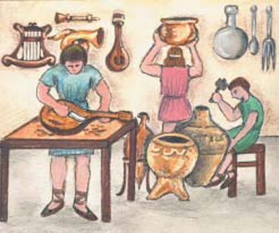 2. Τεχνίτες σε βυζαντινό εργαστήριο της υπαίθρου