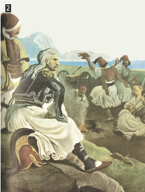 Ο Κολοκοτρώνης παρατηρεί τους άνδρες του που διασκεδάζουν, σύνθεση του Πέτερ φον Ες