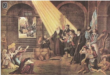 Απεικόνιση της ανατίναξης της μονής Αρκαδίου (1866)