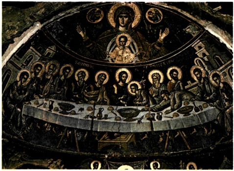 Η Πλατυτέρα και ο Μυστικός Δείπνος Τοιχογραφία στη μονή Σταυρονικήτα, Αγιο Όρος, 16ος αι.