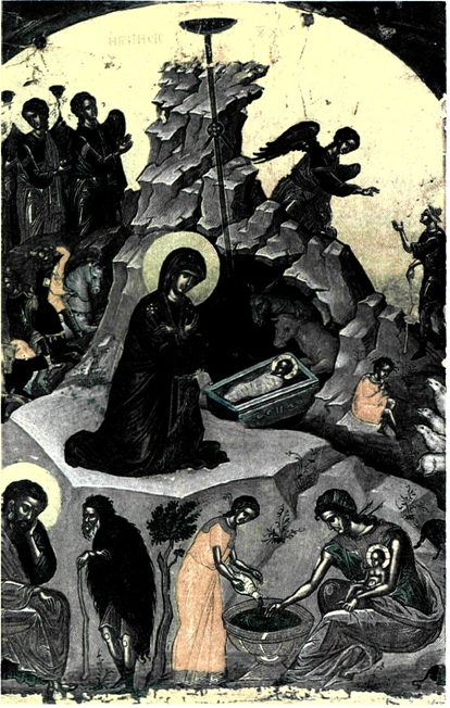 Η Γέννηση του Χριστού Εικόνα στη Μονή Σταυρονικήτα, Άγιο Όρος, 16ος αι.