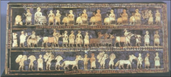 Το «λάβαρο» της σουμερικής πόλης Ουρ. Παρουσιάζει σκηνές από τα ανάκτορα και τις καθημερινές ασχολίες των κατοίκων. (Λονδίνο, Βρετανικό Μουσείο)