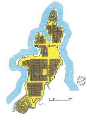 Τοπογραφικό σχέδιο του πολεοδομικού - Ιπποδάμειου - συστήματος της Μιλήτου. Ο Ιππόδαμος τον 5ο αι. π.Χ. έγινε εισηγητής ενός νέου τρόπου οργάνωσης και σχεδιασμού των πόλεων. Η πρώτη πόλη που οργανώθηκε με συγκεκριμένο σχέδιο από παράλληλους και κάθετους δρόμους είναι η Μίλητος μετά την καταστροφή της (494 π.Χ.) από τους Πέρσες. Ο σχεδιασμός της νέας πόλης αποδίδεται στον Ιππόδαμο.