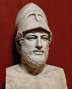 Προτομή τον Περικλή ρωμαϊκών χρόνων, αντίγραφο έργον τον 5ον αι. π.Χ. (Λονδίνο, Βρετανικό Μουσείο)