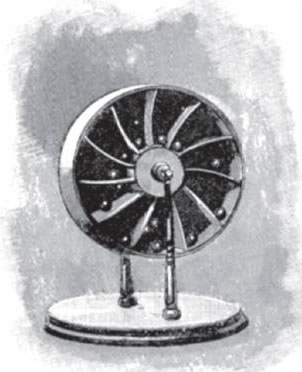 Εικόνα 1 Η δυναμική ενέργεια  των μεταλλικών σφαιρών μετα­τρέπεται σε κινητική ενέργεια του τροχού.