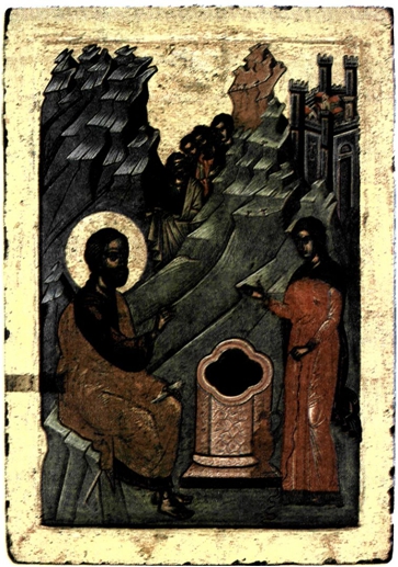 Ο Κύριος συνομιλεί με τη Σαμαρείτισσα Εικόνα στη μονή Διονυσίου, Άγιο Όρος, 17ος αι.