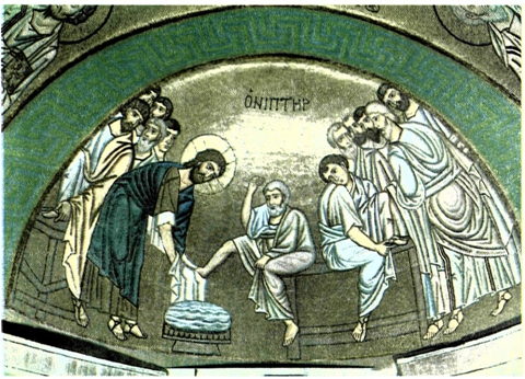 Ο Νιπτήρας Ψηφιδωτό στη μονή Οσίου Λουκά Βοιωτίας, 11ος αι.