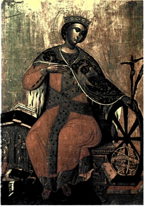 Η Αγία Αικατερίνη, η Μεγαλομάρτυς και Πάνσοφος. Βυζαντινό Μουσείο Αθηνών, 17ος αι.