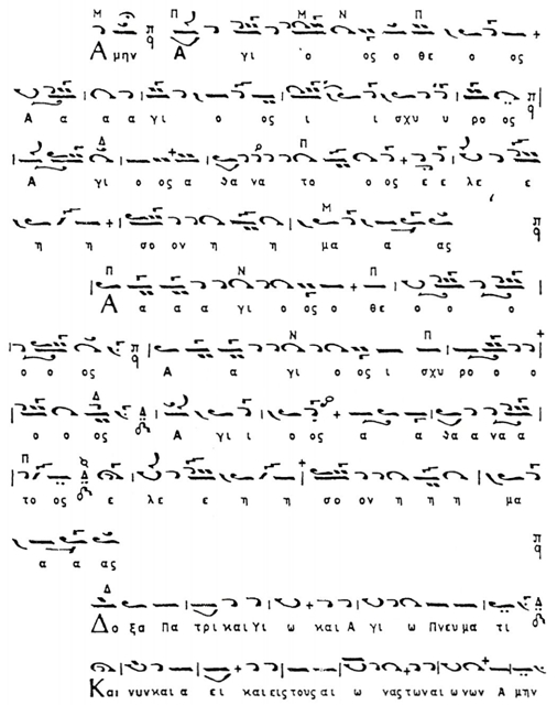 Βυζαντινή σημειογραφία ή παρασημαντική (= παράσταση με γραπτά σημεία των μουσικών φθόγγων).