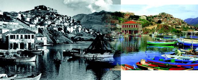 Μόλυβος στην Λέσβο, το 1950, και όπως είναι στην εποχή μας (δεξιά εικόνα)