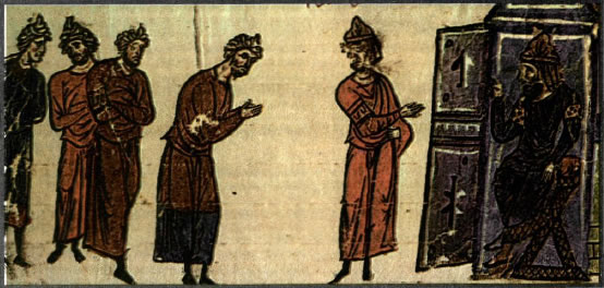 Μικρογραφία* από το χειρόγραφο (12ου αι.) της Χρονογραφίας του Ιωάννη Σκυλίτζη (Μαδρίτη, Εθνική Βιβλιοθήκη).