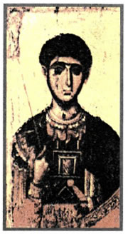 Άγιος Δημήτριος, φορητή εικόνα, γύρω στα 1300, αυγοτέμπερα σε ξύλο, εργαστήριο Πανσελήνου, Μονή Βατοπεδίου, Άγιον Όρος.