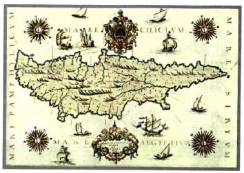 Η Κύπρος το 1618. Η βενετική πολιτική θεωρούσε την Κύπρο ως προπύργιο για την προστασία των εμπορικών συμφερόντων της στην ανατολική Μεσόγειο και τον ασιατικό χώρο. Έργο του Fr. Basilicata, Βενετία, Μουσείο Corer.