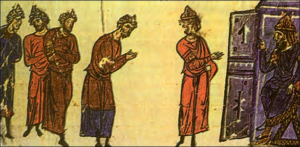 Μικρογραφία* από το χειρόγραφο (12ου αι.) της Χρονογραφίας του Ιωάννη Σκυλίτζη (Μαδρίτη, Εθνική Βιβλιοθήκη).