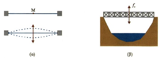 Σχ. 1.32 Μια γέφυρα συμπεριφέρεται όπως η χορδή. Μια ομάδα ανθρώπων που κινείται πάνω στη γέφυρα με βηματισμό μπορεί να την κάνει να ταλαντώνεται με μεγάλο πλάτος.