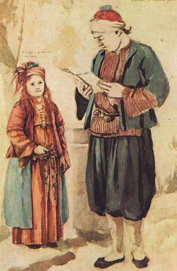 Ιδιωτικός δάσκαλος διδάσκει Αθηναία (Ιστορία του Ελληνικού Έθνους, Εκδοτική Αθηνών, 1970).