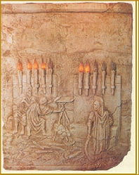 Αναπαράσταση του συστήματος οπτικής αναμετάδοσης κωδικοποιημένων σημάτων με φλόγες, των Κλεομένη και Δημοκλείτου, 4ος αι. π.Χ. Η τεχνολογία των αρχαίων Ελλήνων (Η Καθημερινή- Επτά ημέρες, 4-1-1998).