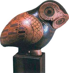 Πρωτοκορινθιακό αγγείο σε μορφή κουκουβάγιας (7ος αι. π.Χ.). Μουσείο Λούβρου.