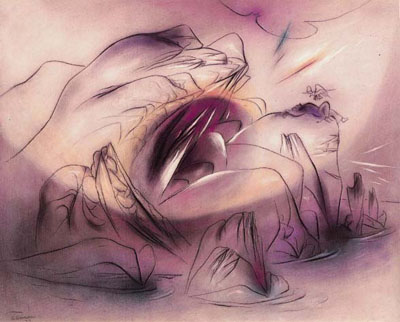 Γιώργος Γουναρόπουλος(1890-1977). Προμηθέας Δεσμώτης, 1972. Κραγιόνια χρωματιστά σε χάρντμπορντ (80εκ. Χ 100εκ.).