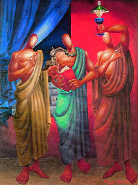 Νίκος Εγγονόπουλος (1910-1986). Σύνθεση με τη λάμπα, 1959. Λάδι σε μουσαμά (92εκ. Χ 73εκ.).