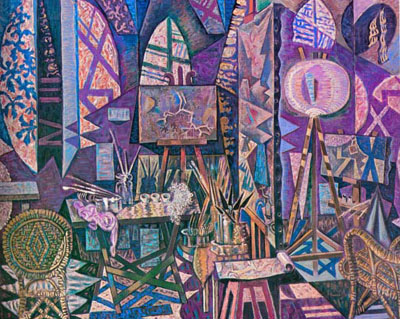 Νίκος Χατζηκυριάκος - Γκίκας (1906-1994). Το εργαστήρι, 1960. Λάδι σε μουσαμά (130εκ. Χ 162εκ.).