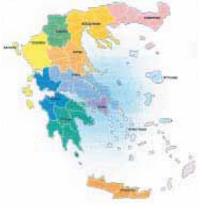 φωτ.11.1 Οι 13 Περιφέρειες του ελληνικού κράτους. Πηγή Yπ. Εσωτερικών (www.ypes.gr).