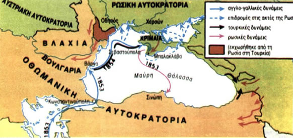 Χάρτης επιχειρήσεων του Κριμαϊκού Πολέμου.