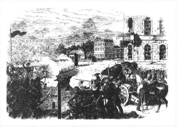 Ένοπλοι διαδηλωτές αντιμετωπίζουν τα στρατεύματα του αυτοκράτορα Φερδινάνδου Α' στα οδοφράγματα των δρόμων της Βιέννης, τον Οκτώβριο του 1848.