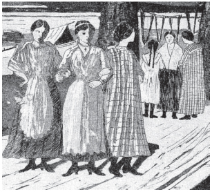 263. Μ. Σ. Ζαβινζιάνος «Του προαστίου τα κορίτσια εσεργιάνιζαν» 1914 χαλκογραφία, ακουατίντα 