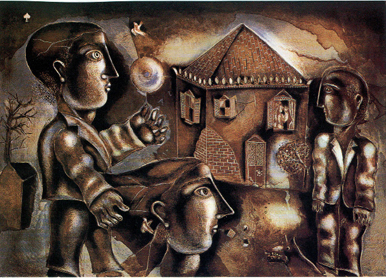 265. Β. Σπεράντζας «Γύρω από το σπίτι» λιθογραφία 1998