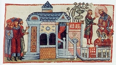 Παλάτι πλουσίου. Μικρογραφία χειρογράφου. Ρώμη, Βιβλιοθήκη Βατικανού, 11ος αι.