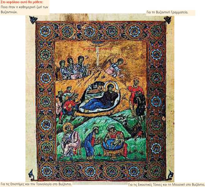 Η Γέννηση. Μικρογραφία από το Ευαγγελιστάριο* (10ου αι.) της Μονής Μεγίστης Λαύρας. Άγιο Όρος.