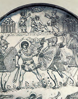 Ο Ηράκλειος ως Δαυίδ. Αργυρός δίσκος (αρχές 7ου αι.).Νέα Υόρκη. Μητροπολιτικό Μουσείο.